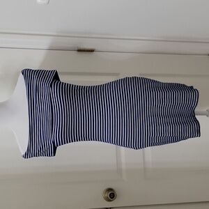 Charlotte Russe Size M Navy Blue & White Striped Bodycon Off Shoulder Dress, NEW
